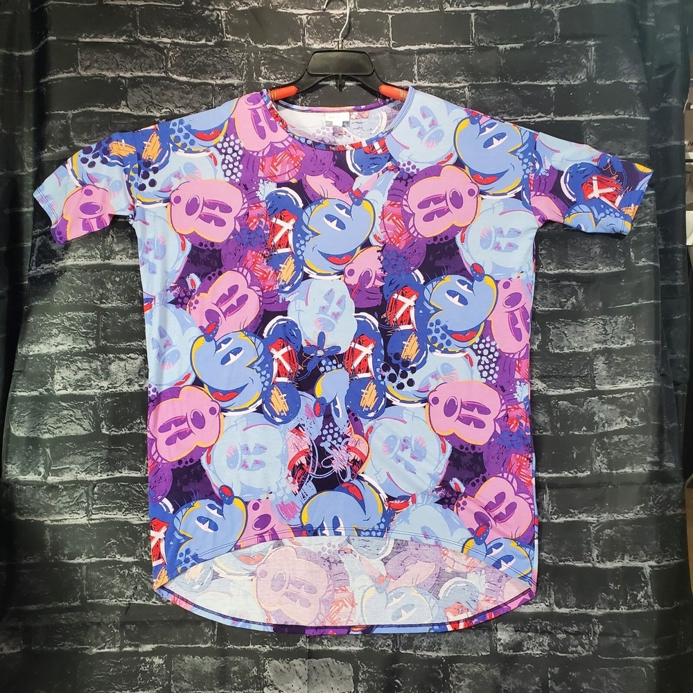 Lularoe Mickey Mouse Top Womens Medium Pink Purple All Over Print Disney